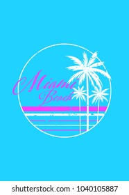 miami beach seal palm tree colorful stamp vector
