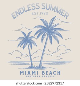 Miami beach Summer Adventure retro vintage beach print design, Summer vibes artwork. Sunshine paradise graphic print design. Surf club design. Beach modern abstract art.Enjoy beach life,Enjoy holiday