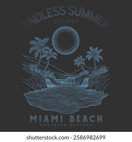 Miami beach Summer Adventure retro vintage beach print design, Summer vibes artwork. Sunshine paradise graphic print design. Surf club design. Beach modern abstract art.Enjoy beach life,Enjoy holiday