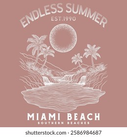 Miami beach Summer Adventure retro vintage beach print design, Summer vibes artwork. Sunshine paradise graphic print design. Surf club design. Beach modern abstract art.Enjoy beach life,Enjoy holiday