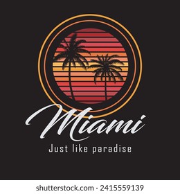 Miami beach summer surf t-shirt design retro silhouette vintage style, typography, poster, template, print ready, editable
