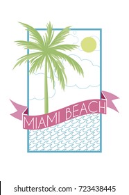 miami beach sunset palm tree vector illustration