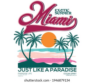 Miami beach sunshine watercolor vector illustration artwork for apparel. summer vector design   