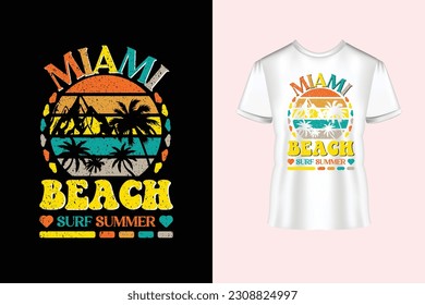 Diseño de camisetas tipo tipografía y caligrafía de verano de Miami beach surf