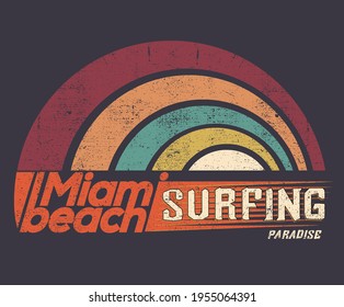 Miami beach surfing club retro t-shirt design. retro vector design artwork. summer graphic design.