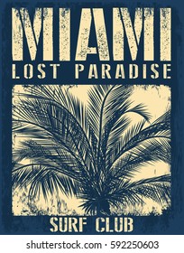 Miami beach typography with floral illustration for t-shirt print , vector illustration.