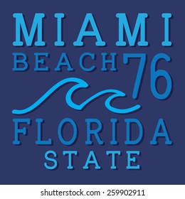 Miami beach typography, t-shirt graphics, vectors