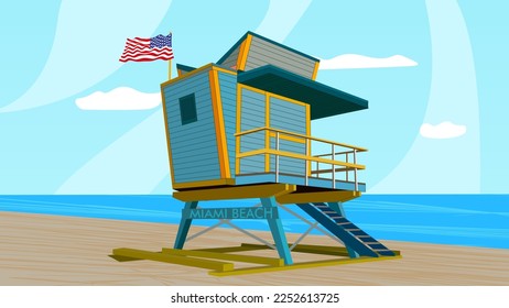 Miami Beach vector illustration, sky, sea, ocean, svg