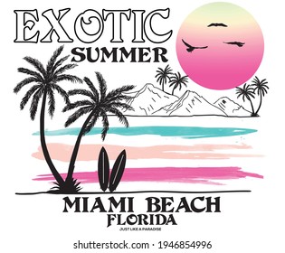 Miami beach vibes t-shirt design. Vector design for summer 