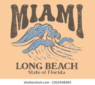 Miami big wave graphic print design for apparel, stickers, posters, background and others.