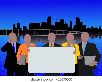 Miami business team with blank sign