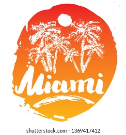 Miami Calligraphy lettering handwritten sign, Hand drawn grunge calligraphic text. Vector illustration .