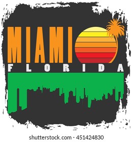 Miami City concept. Logo, Label, T-shirt design. Creative poster design.