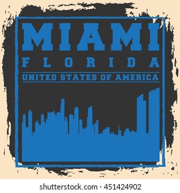 Miami City concept. Logo, Label, T-shirt design. Creative poster design.