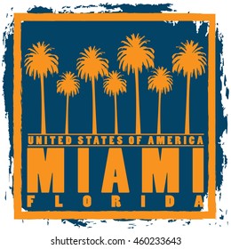 Miami City concept. Logo. Label. T-shirt design. Creative poster design.