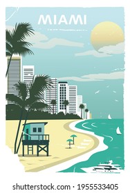 Miami city in old style. Vector illustration