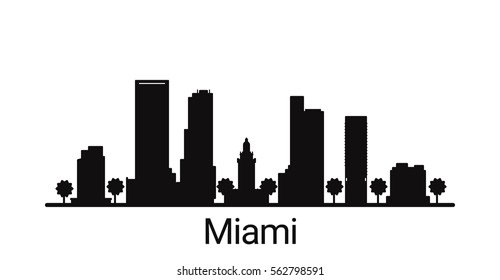 Miami city outline skyline. All Miami buildings - customizable objects, so you can simple change skyline composition. Minimal design.