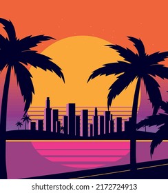 perfil de la ciudad de miami y palmeras