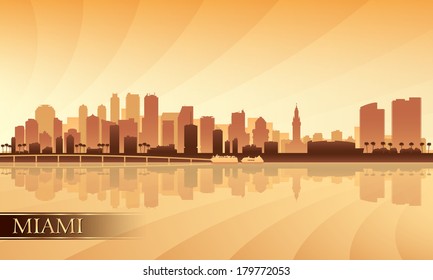 Miami City Skyline Silhouette Background, Vector Illustration 