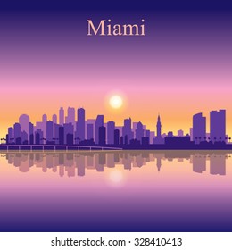 Miami City Skyline Silhouette Background, Vector Illustration