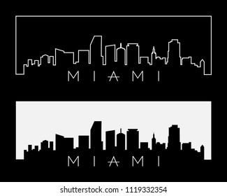 Miami City Skyline Silhouette Set White On Black