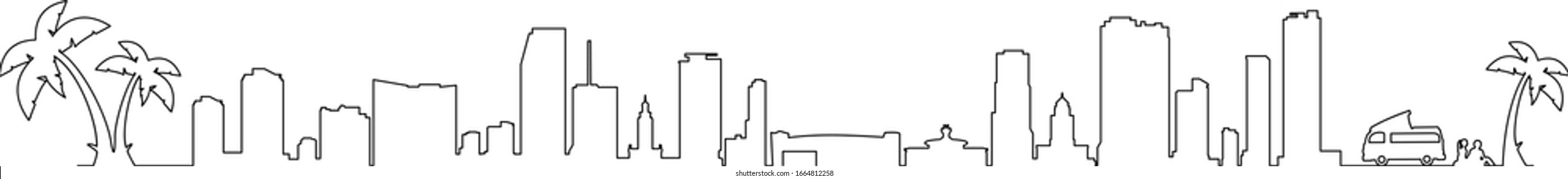 Miami City Skyline Silhouette Vector