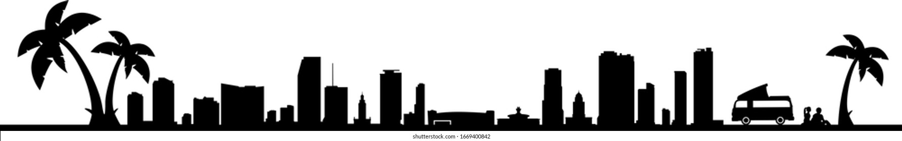 Miami City Skyline Silhouette Vector