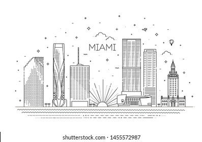 Miami City Skyline, Vector Illustration, Flat Design