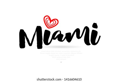 miami city text with red love heart design for typographic icon design suitable for touristic promotion
