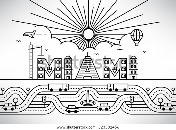 Miami City\
Typography Design with Building\
Letters
