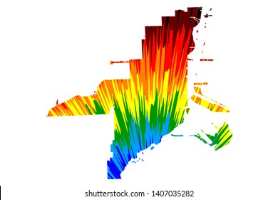 Miami city (United States of America, USA, U.S., US, United States cities, usa city)- map is designed rainbow abstract colorful pattern, City of Miami map made of color explosion,