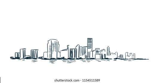 Miami city usa vector sketch landscape line illustration skyline