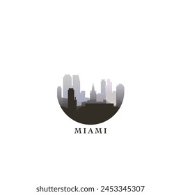 Miami cityscape, vector gradient badge, flat skyline logo, icon. USA, Florida state city round emblem idea with landmarks and building silhouettes. Isolated abstract graphic