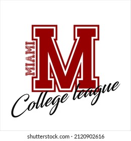 Miami college league slogan graphic vector print lettering for t shirt print design