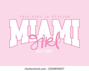 Tipografía de cita vintage retro de estilo universitario de Miami. Diseño de Ilustración vectorial.