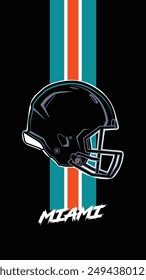 Miami Colored Football helmets Stripes Black Background