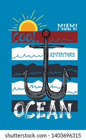 miami cool adventure,t-shirt design vector illustration