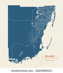 Miami - Dade County Map Vector Poster Flyer