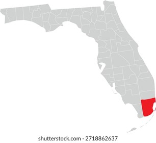Miami Dade County on Map of Florida State Editable Vector