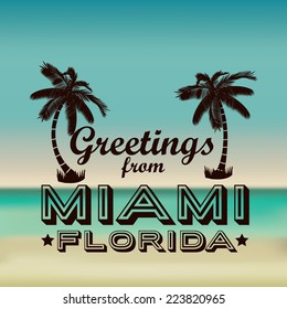 Miami design over beachscape background, vector illustration