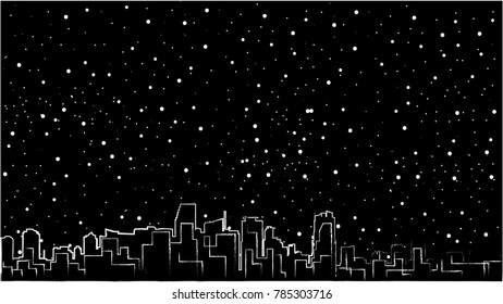 Miami Downtown illustration-city landscape - Vector in non colours, snowing