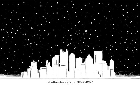 Miami Downtown illustration-city landscape - Vector in non colours, snowing svg