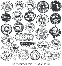 Miami, FL, USA Set of Stamps. City Travel Marks. Made In Product. Design Seals Old Style Insignia.