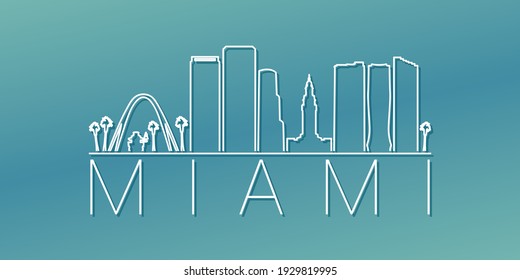 Miami, FL, USA Skyline Linear Design. Flat City Illustration Minimal Clip Art. Background Gradient Travel Vector Icon.