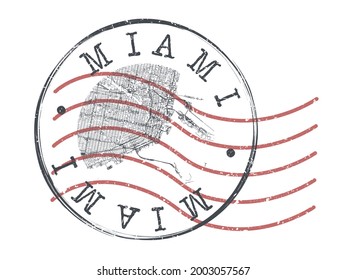 Miami, FL, USA Stamp Map Postal. Silhouette Seal Roads and Streets. Passport Round Design. Vector Icon. Design Retro Travel National Symbol.