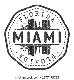 Miami, FL, USA Stamp Skyline Postmark. Silhouette Postal Passport. City Round Vector Icon. Vintage Postage Design.