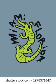 miami florida alligator drawing illustration,t shirt design fashion vector