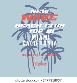 miami florida, beach party silhouette with palm tree. t-shirt design with typography vector