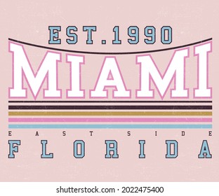 Miami Florida Beach Summer Vector Artwork For T Shirt And Others. Golden State Retro Design.