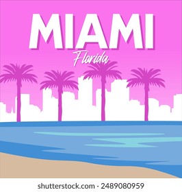 miami florida with beautiful pink sky views